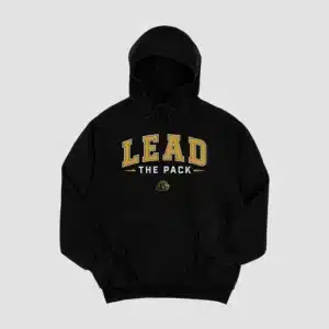 Black hoodie with Lead the Pack varsity lettering and AZ Lions lion head logo