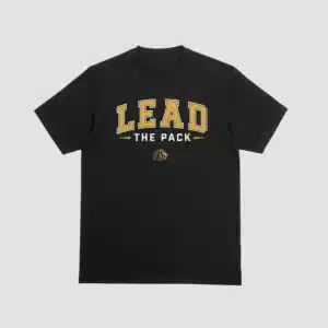 Black t-shirt with Lead the Pack varsity lettering and AZ Lions lion head logo