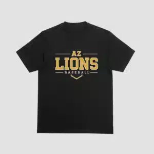 Black AZ Lions Baseball practice tee with home plate logo design in gold and white