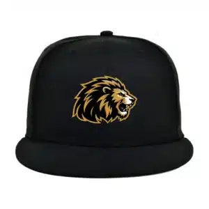 Black flat-bill snapback hat with embroidered AZ Lions gold and black lion head logo